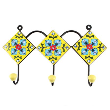 Turquoise Floral Ceramic Tile Hook